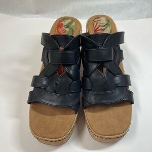 Black and Tan Wedge Sandals